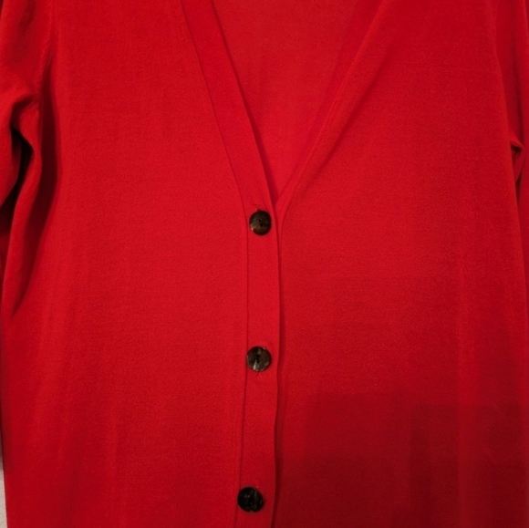 Chico's Three Button Cardigan Sweater  Office Career  Layering Red Razberry L - Picture 6 of 7
